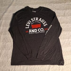 Levi's Men's Dark Charcoal Long-Sleeve Logo Tee with Red Accent